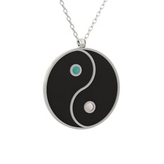 Mineli Yin Yang Kolye - 18 ayar beyaz altın kolye (Siyah mineli, 40 cm beyaz altın rolo zincir) #bcir7l