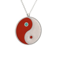 Mineli Yin Yang Kolye - 14 ayar beyaz altın kolye (Kırmızı mineli, 40 cm beyaz altın rolo zincir) #bgl1ke