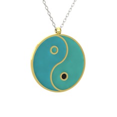Mineli Yin Yang Kolye - 14 ayar altın kolye (Turkuaz mineli, 40 cm beyaz altın rolo zincir) #bmi4mt