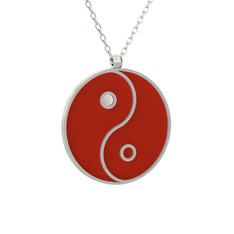 Mineli Yin Yang Kolye - 8 ayar beyaz altın kolye (Kırmızı mineli, 40 cm beyaz altın rolo zincir) #c23n4x