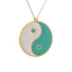 Mineli Yin Yang Kolye - 8 ayar altın kolye (Beyaz mineli, 40 cm beyaz altın rolo zincir) #e6dikr