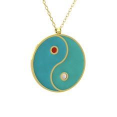 Mineli Yin Yang Kolye - 8 ayar altın kolye (Turkuaz mineli, 40 cm altın rolo zincir) #ejpwi9