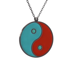 Mineli Yin Yang Kolye - 925 ayar siyah rodyum kaplama gümüş kolye (Turkuaz mineli, 40 cm gümüş rolo zincir) #ejxr74
