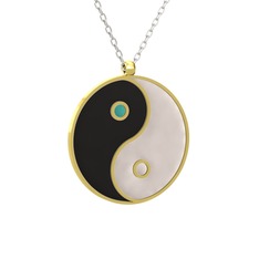 Mineli Yin Yang Kolye - 18 ayar altın kolye (Siyah mineli, 40 cm beyaz altın rolo zincir) #fb9t6y