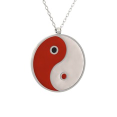 Mineli Yin Yang Kolye - 8 ayar beyaz altın kolye (Kırmızı mineli, 40 cm gümüş rolo zincir) #fypvuv