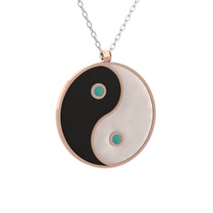 Mineli Yin Yang Kolye - 14 ayar rose altın kolye (Siyah mineli, 40 cm gümüş rolo zincir) #hskfns