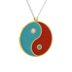 Mineli Yin Yang Kolye - 14 ayar altın kolye (Turkuaz mineli, 40 cm beyaz altın rolo zincir) #hv9z16