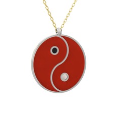 Mineli Yin Yang Kolye - 14 ayar beyaz altın kolye (Kırmızı mineli, 40 cm altın rolo zincir) #i15f51