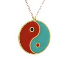 Mineli Yin Yang Kolye - 925 ayar altın kaplama gümüş kolye (Kırmızı mineli, 40 cm rose altın rolo zincir) #i81f2v