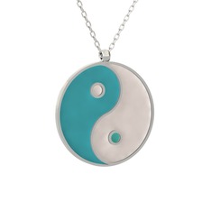 Mineli Yin Yang Kolye - 925 ayar gümüş kolye (Turkuaz mineli, 40 cm gümüş rolo zincir) #idfuaj