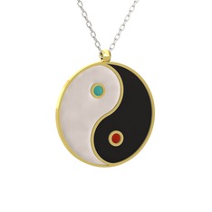 Mineli Yin Yang Kolye - 8 ayar altın kolye (Beyaz mineli, 40 cm gümüş rolo zincir) #ih1i2l