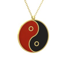 Mineli Yin Yang Kolye - 8 ayar altın kolye (Kırmızı mineli, 40 cm altın rolo zincir) #ka9n7b