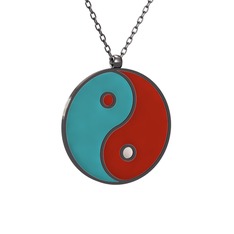 Mineli Yin Yang Kolye - 925 ayar siyah rodyum kaplama gümüş kolye (Turkuaz mineli, 40 cm gümüş rolo zincir) #kgur6a