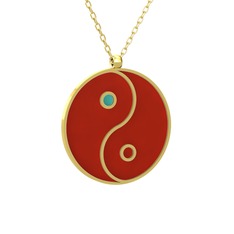 Mineli Yin Yang Kolye - 925 ayar altın kaplama gümüş kolye (Kırmızı mineli, 40 cm gümüş rolo zincir) #krb2jk