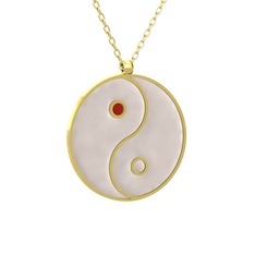 Mineli Yin Yang Kolye - 18 ayar altın kolye (Beyaz mineli, 40 cm altın rolo zincir) #kxpqgh