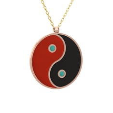 Mineli Yin Yang Kolye - 8 ayar rose altın kolye (Kırmızı mineli, 40 cm altın rolo zincir) #l7u8ih