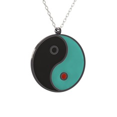Mineli Yin Yang Kolye - 925 ayar siyah rodyum kaplama gümüş kolye (Siyah mineli, 40 cm beyaz altın rolo zincir) #lfk03o