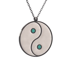 925 ayar siyah rodyum kaplama gümüş kolye (Beyaz mineli, 40 cm gümüş rolo zincir)