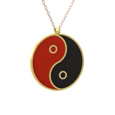 14 ayar altın kolye (Kırmızı mineli, 40 cm rose altın rolo zincir)