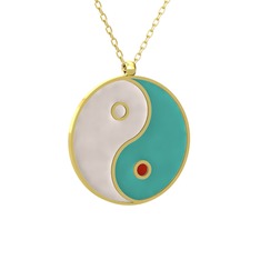 Mineli Yin Yang Kolye - 18 ayar altın kolye (Beyaz mineli, 40 cm altın rolo zincir) #m0a9t