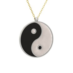 Mineli Yin Yang Kolye - 8 ayar beyaz altın kolye (Siyah mineli, 40 cm altın rolo zincir) #mxaagf