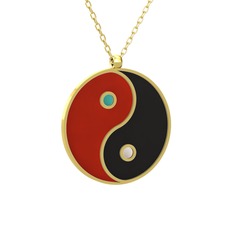 18 ayar altın kolye (Kırmızı mineli, 40 cm altın rolo zincir)