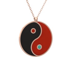 Mineli Yin Yang Kolye - 14 ayar rose altın kolye (Siyah mineli, 40 cm rose altın rolo zincir) #nhmz8m