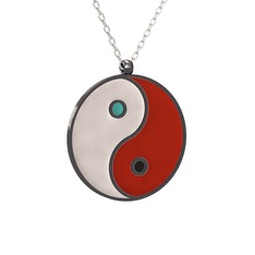 Mineli Yin Yang Kolye - 925 ayar siyah rodyum kaplama gümüş kolye (Beyaz mineli, 40 cm beyaz altın rolo zincir) #o3gii9