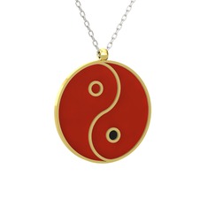 Mineli Yin Yang Kolye - 18 ayar altın kolye (Kırmızı mineli, 40 cm beyaz altın rolo zincir) #ojhi2h