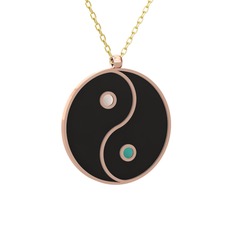 Mineli Yin Yang Kolye - 8 ayar rose altın kolye (Siyah mineli, 40 cm altın rolo zincir) #oz17w0