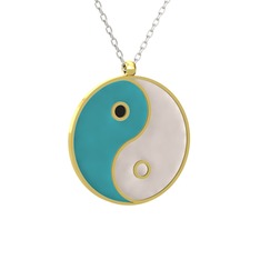 Mineli Yin Yang Kolye - 18 ayar altın kolye (Turkuaz mineli, 40 cm beyaz altın rolo zincir) #pivxl3