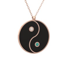 Mineli Yin Yang Kolye - 14 ayar rose altın kolye (Siyah mineli, 40 cm rose altın rolo zincir) #pk0d6