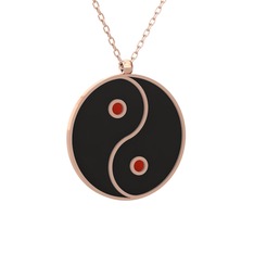 Mineli Yin Yang Kolye - 18 ayar rose altın kolye (Siyah mineli, 40 cm rose altın rolo zincir) #ptrake