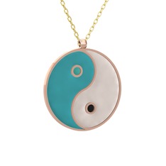 Mineli Yin Yang Kolye - 8 ayar rose altın kolye (Turkuaz mineli, 40 cm altın rolo zincir) #rb49dn