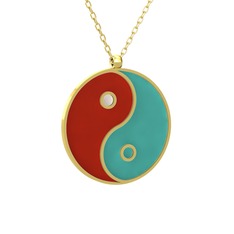 Mineli Yin Yang Kolye - 18 ayar altın kolye (Kırmızı mineli, 40 cm altın rolo zincir) #roc45d