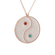 Mineli Yin Yang Kolye - 14 ayar rose altın kolye (Beyaz mineli, 40 cm rose altın rolo zincir) #swfw9j