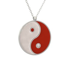 Mineli Yin Yang Kolye - 14 ayar beyaz altın kolye (Beyaz mineli, 40 cm beyaz altın rolo zincir) #t99wee