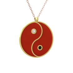 8 ayar altın kolye (Kırmızı mineli, 40 cm rose altın rolo zincir)