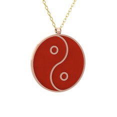 Mineli Yin Yang Kolye - 8 ayar rose altın kolye (Kırmızı mineli, 40 cm altın rolo zincir) #twvegw