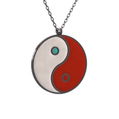 Mineli Yin Yang Kolye - 925 ayar siyah rodyum kaplama gümüş kolye (Beyaz mineli, 40 cm gümüş rolo zincir) #ulkopr