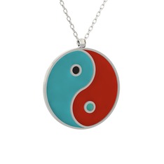 Mineli Yin Yang Kolye - 18 ayar beyaz altın kolye (Turkuaz mineli, 40 cm beyaz altın rolo zincir) #upw2fg