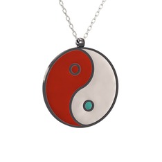 925 ayar siyah rodyum kaplama gümüş kolye (Kırmızı mineli, 40 cm beyaz altın rolo zincir)