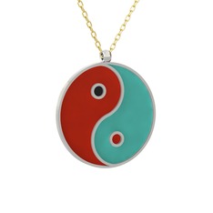 Mineli Yin Yang Kolye - 18 ayar beyaz altın kolye (Kırmızı mineli, 40 cm altın rolo zincir) #wk5esn