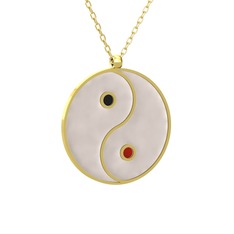 Mineli Yin Yang Kolye - 18 ayar altın kolye (Beyaz mineli, 40 cm altın rolo zincir) #wqgajf