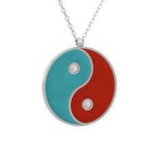 Mineli Yin Yang Kolye - 925 ayar gümüş kolye (Turkuaz mineli, 40 cm gümüş rolo zincir) #wyea2b