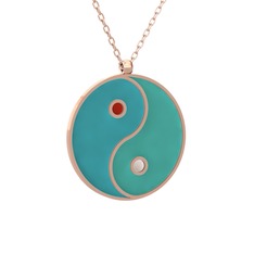 Mineli Yin Yang Kolye - 925 ayar rose altın kaplama gümüş kolye (Turkuaz mineli, 40 cm gümüş rolo zincir) #x0kdg0