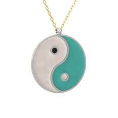 Mineli Yin Yang Kolye - 8 ayar beyaz altın kolye (Beyaz mineli, 40 cm gümüş rolo zincir) #x8wz6n