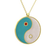 Mineli Yin Yang Kolye - 925 ayar altın kaplama gümüş kolye (Turkuaz mineli, 40 cm gümüş rolo zincir) #y2qtys