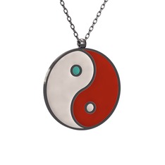 Mineli Yin Yang Kolye - 925 ayar siyah rodyum kaplama gümüş kolye (Beyaz mineli, 40 cm gümüş rolo zincir) #y4pgmo