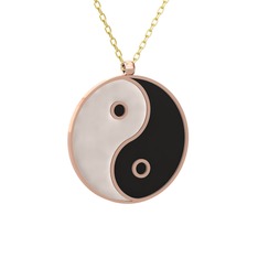 Mineli Yin Yang Kolye - 8 ayar rose altın kolye (Beyaz mineli, 40 cm gümüş rolo zincir) #ytt7c5